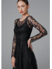 Long Sleeves Black Lace Wedding Dress Photoshoot Dress